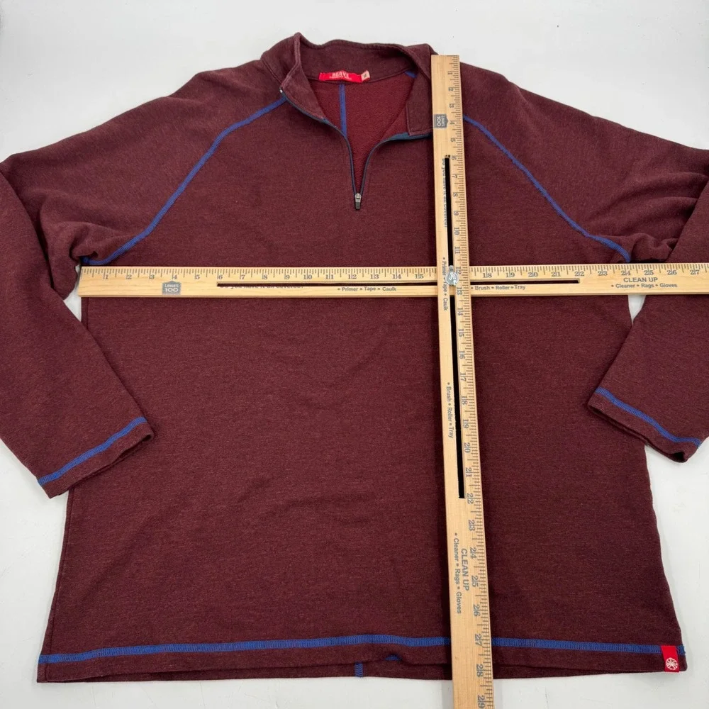 Agave American Made Mens XL Quarter Zip Pullover Burgundy Blue Stitching‎